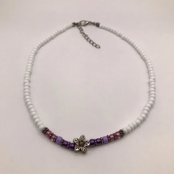 Vintage Handmade Girls Beaded Flower Choker Necklace - Picture 1 of 3